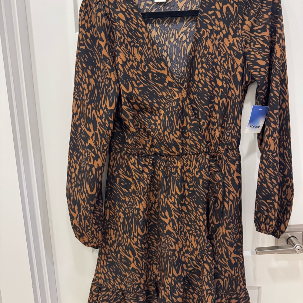 Abound Brown and Black Bishop Sleeve Sundress XS NWT